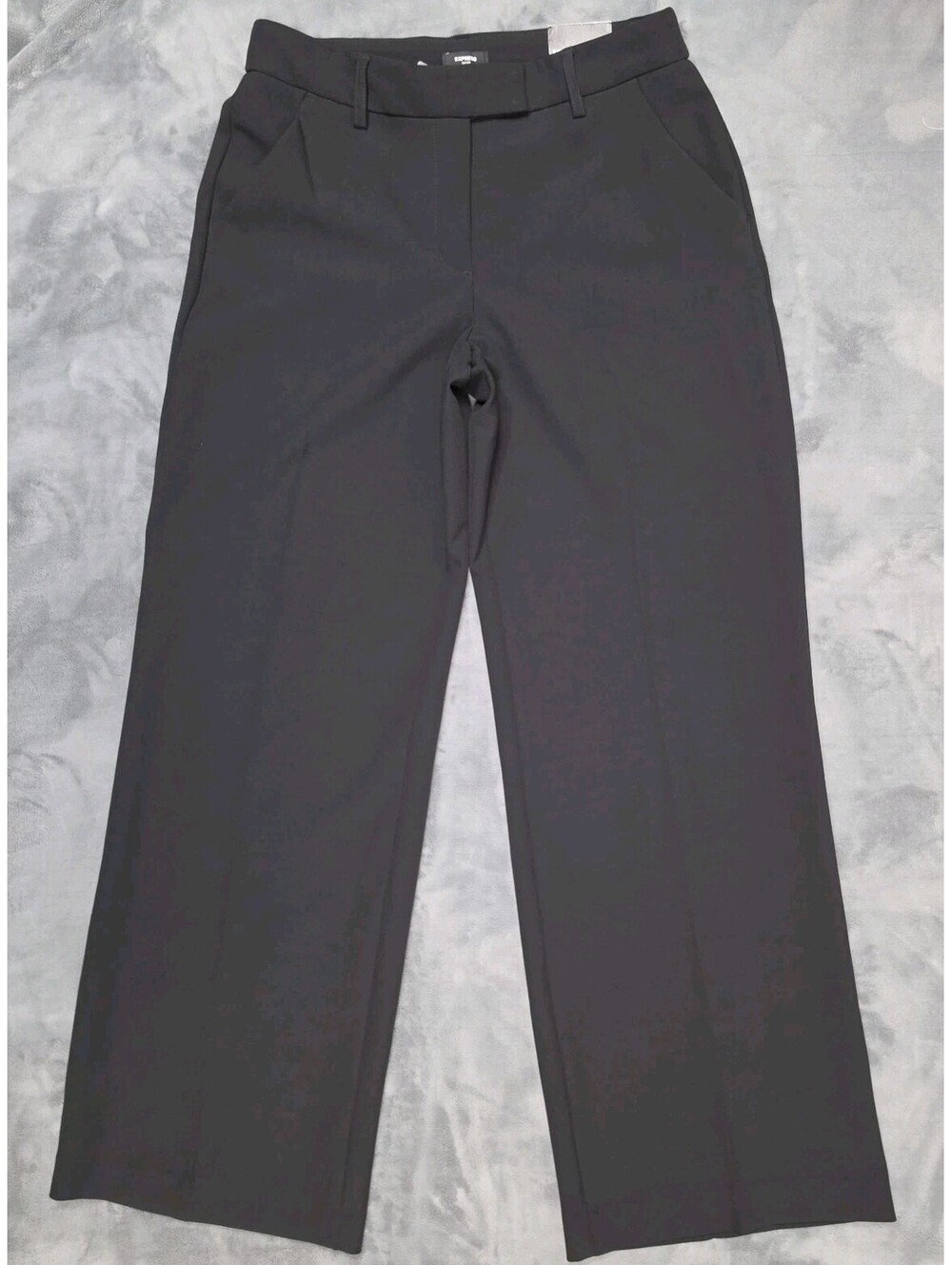 Express Editor Mid Rise Trouser 6 Black Wide Leg Flat Front 32 NWT $88